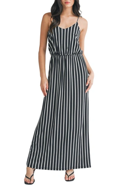 Shop Lush Stripe Knit Maxi Dress In Black Cream