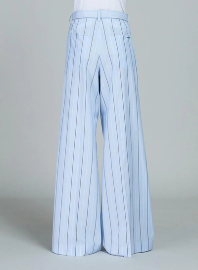 Shop Marni Striped Cotton Poplin Trousers In Blue
