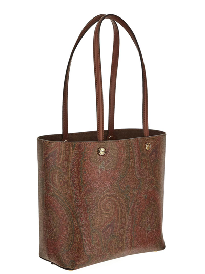 Shop Etro Medium Essential Bag With Clutch In Brown