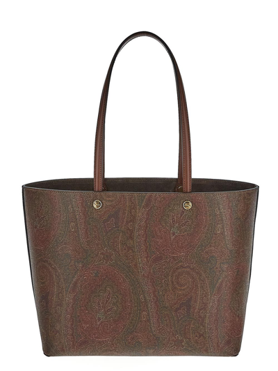Shop Etro Large Essential Bag With Clutch In Brown