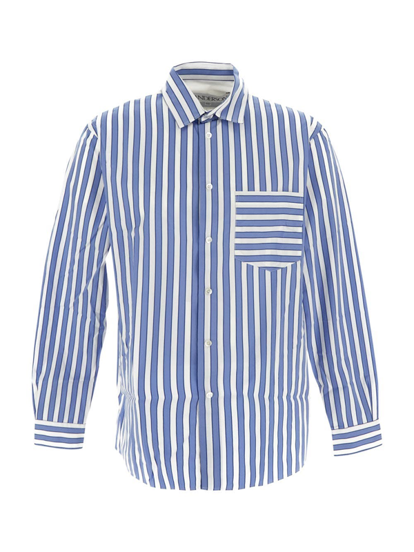 JW Anderson stripe-print draped cotton shirt - Blue