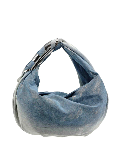 Shop Diesel Denim Handbag With Metal Oval-d Logo In Azul
