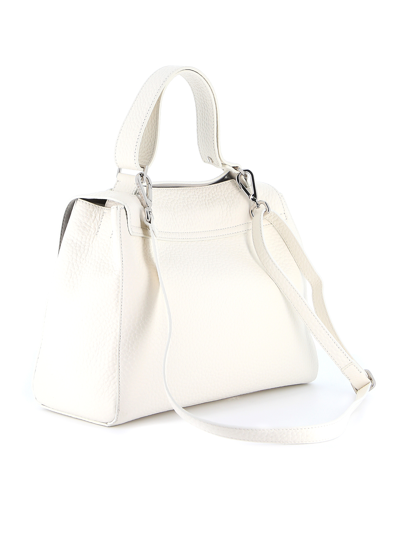 Shop Orciani Sveva Pebbled Leather Medium Bag In Blanco