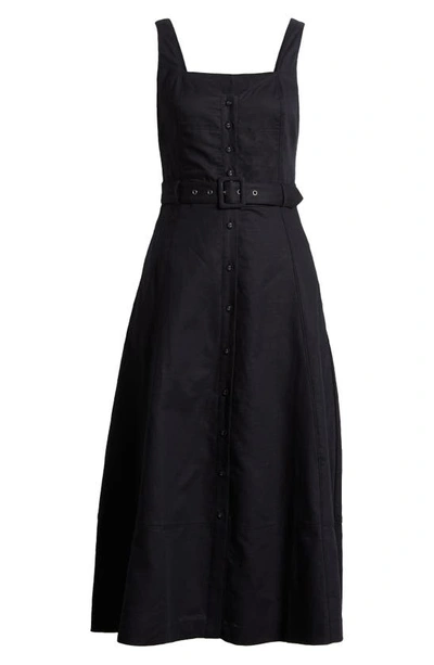 Shop Paige Arienne Belted Sleeveless Linen Blend Midi Dress In Black