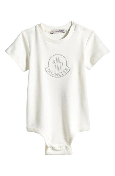 Shop Moncler Tutina Embroidered Cotton Bodysuit In Light Grey