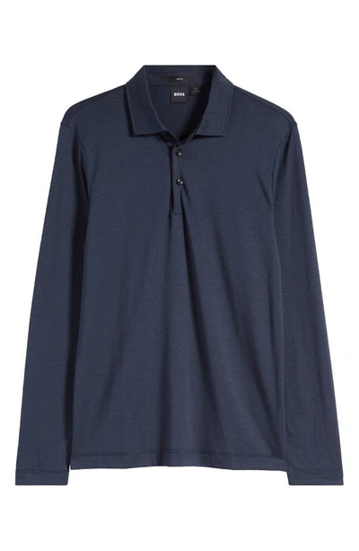 Shop Hugo Boss Pleins Long Sleeve Polo In Dark Blue