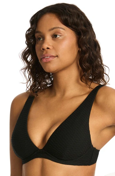 Shop Sea Level Honeycomb Underwire Bikini Top In Black