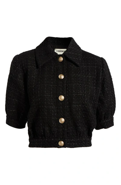 L Agence Cove Cropped Tweed Jacket In Black