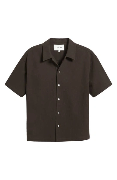 Frame Textured Short Sleeve Button-up Shirt In Black