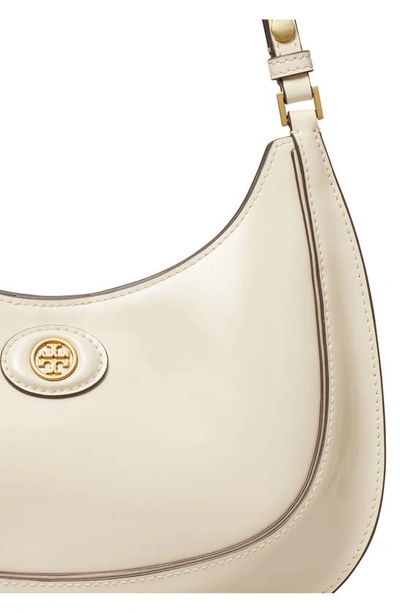 Shop Tory Burch Robinson Spazzolato Crescent Leather Shoulder Bag In Shea Butter