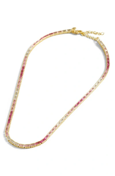 Shop Madewell Baguette Cubic Zirconia Tennis Necklace In Shaded Pink