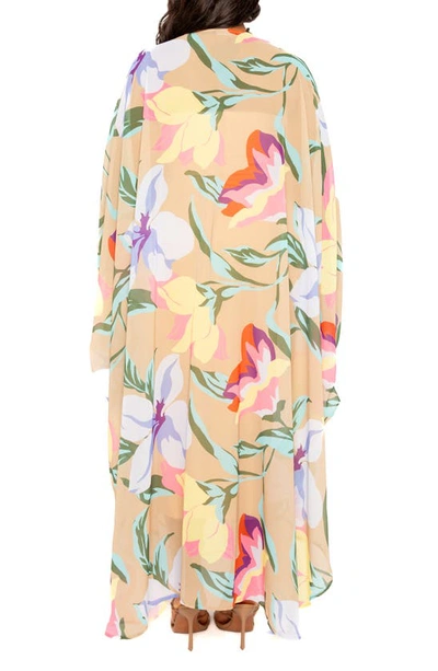 Shop Buxom Couture Floral Chiffon Robe With Wrist Bands In Beige Multi