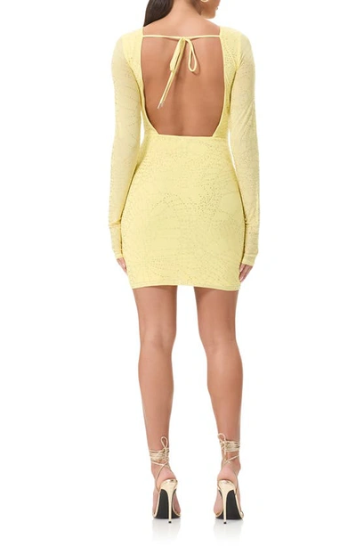 Afrm Tulah Butterfly Embellished Long Sleeve Body-con Dress In Buttercup