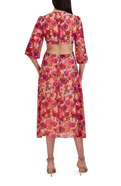 Shop Julia Jordan Floral Cutout Midi Dress In Pink Multi