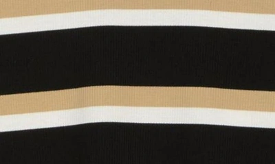 Shop Sanctuary Essential Stripe Mock Neck Ribbed T-shirt In Black/ Milk/ Tan Stripe