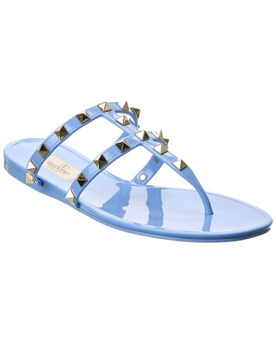 Shop Valentino Rockstud Caged Rubber Sandal In Blue