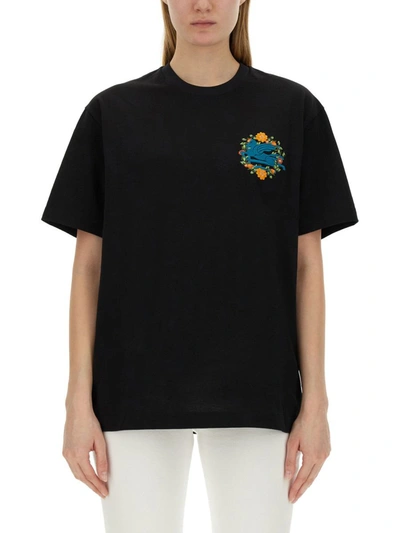 Shop Etro T-shirt With Pegasus Embroidery In Black