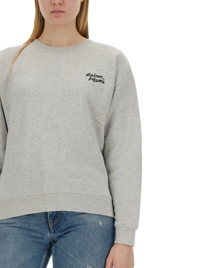 Shop Maison Kitsuné Sweatshirt With Logo Embroidery In Grey
