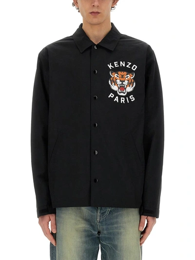 Shop Kenzo Quilted Coach Jacket ' Lucky Tiger' In Black