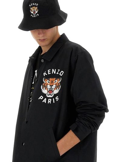 Shop Kenzo Quilted Coach Jacket ' Lucky Tiger' In Black