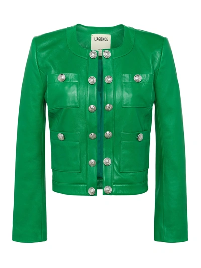 Shop L Agence Jayde Leather Jacket In Sea Green