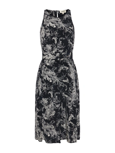 Shop L Agence Vivian Belted Silk Dress In Black/ecru Sketch Paisley