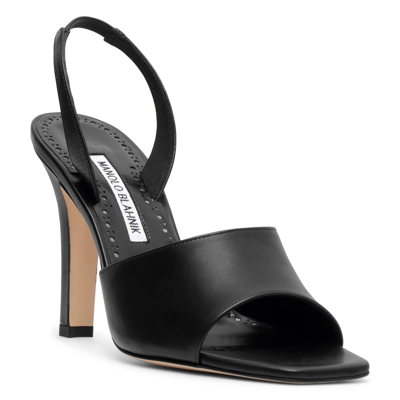 Shop Manolo Blahnik Clotilde 105 Black Leather Sandals
