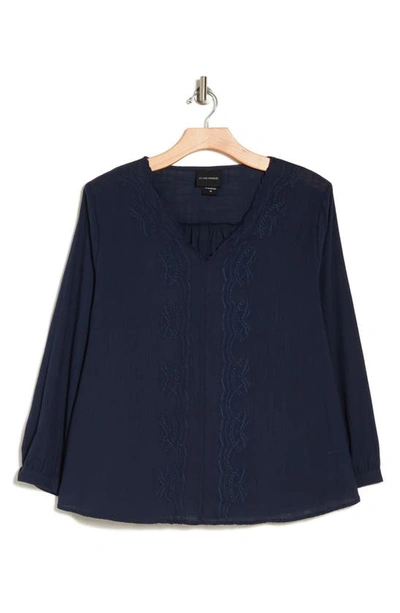 Shop Forgotten Grace Embroidered Cotton Top In Navy