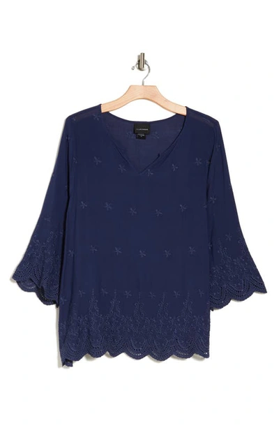 Shop Forgotten Grace Eyelet Embroidered Top In Navy