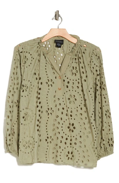Shop Forgotten Grace Cotton Eyelet Button-up Shirt In Green