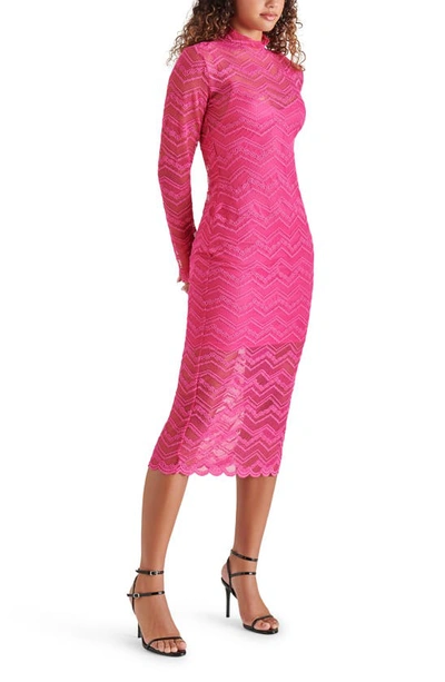 Shop Steve Madden Vivienne Long Sleeve Lace Midi Dress In Fuchsia