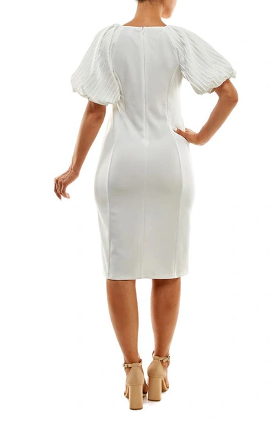 Shop Nina Leonard Puff Sleeve Shift Dress In Ivory