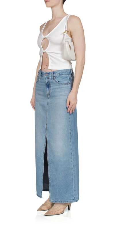 Levi's Levis Womens Please Hold Faded-wash Mid-rise Denim Maxi Skirt