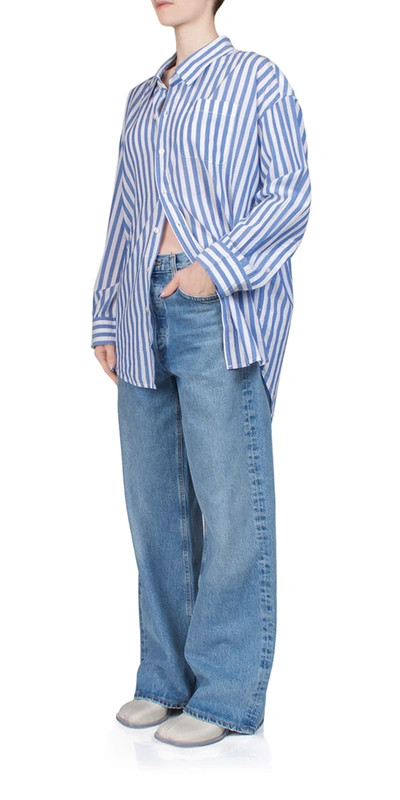 Denimist Button Front Shirt Wide Blue Stripe