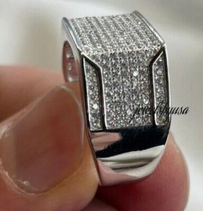 Pre-owned Nsg 1.14ct Genuine Moissanite Mens Elegant Wedding Ring 14k White Gold Plated Silver