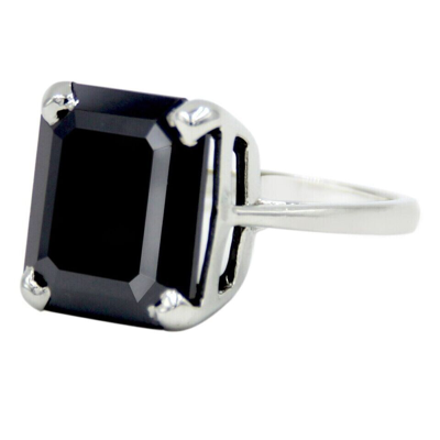 Pre-owned Ambika Aaa Certified 14.50 Ct Natural Black Diamond Ring In 925 Sterling Silver In Fancy Black