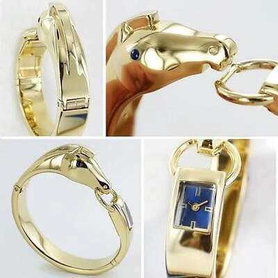 Pre-owned Tory Burch Horse Bangle Watch Ladies Tbw5380 Gold Navy Analog Quartz Box