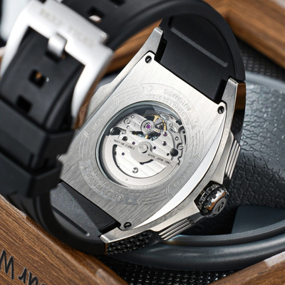 Pre-owned Reef Tiger Men Automatic Watch Luxury Mechanical Tonneau Case Luminous Skeleton