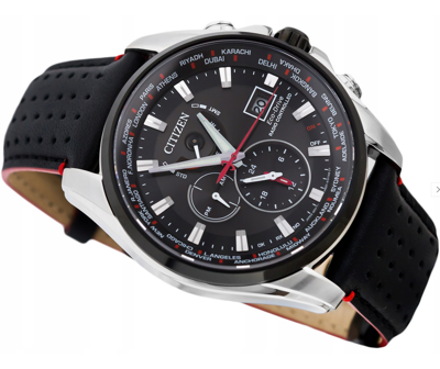 Pre-owned Citizen Eco-drive Radio Controlled Men's Watch Dual Time Leather Band At9036-08e
