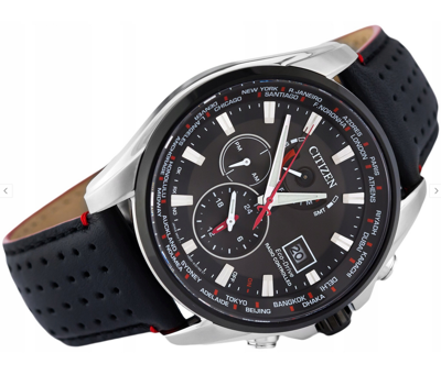 Pre-owned Citizen Eco-drive Radio Controlled Men's Watch Dual Time Leather Band At9036-08e