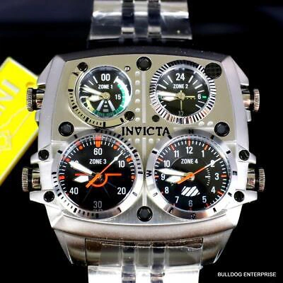 Pre-owned Invicta Aviator Zulu Silver Stainless Steel Bracelet Quad Time 50mm Watch