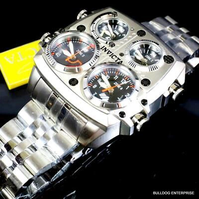 Pre-owned Invicta Aviator Zulu Silver Stainless Steel Bracelet Quad Time 50mm Watch