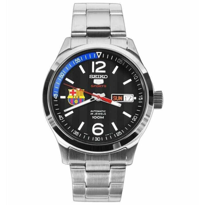 Pre-owned Seiko 5 Sports Srp301k1 Fcb Barcelona Football Automatic Watch Steel Barca