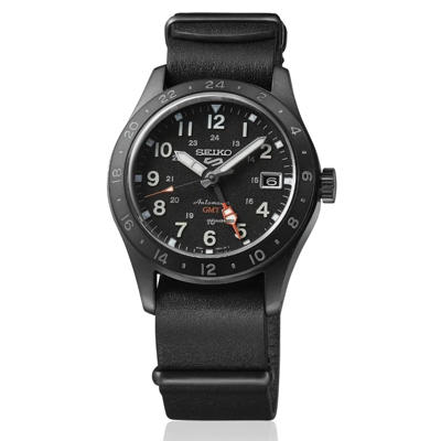 Pre-owned Seiko 5 Sports Ssk025k1 Automatic Gmt Black Dial Date Display 10atm Men's Watch
