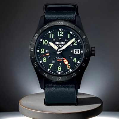 Pre-owned Seiko 5 Sports Ssk025k1 Automatic Gmt Black Dial Date Display 10atm Men's Watch