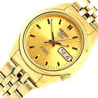 Pre-owned Seiko Men's Snk366k 5 Automatic Gold Dial Gold-tone Stainless Steel Watch