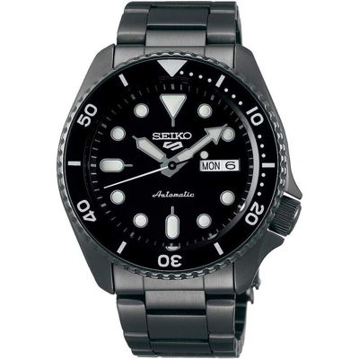 Pre-owned Seiko 5 Srpd65 Black All Stainless Steel Black Dial Daydate Automatic Watch $375