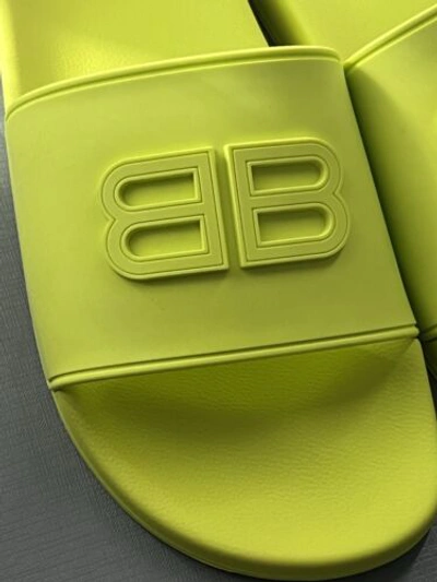 Pre-owned Balenciaga Pool Slide Bb Men's Rubber Green Lime 45 Size