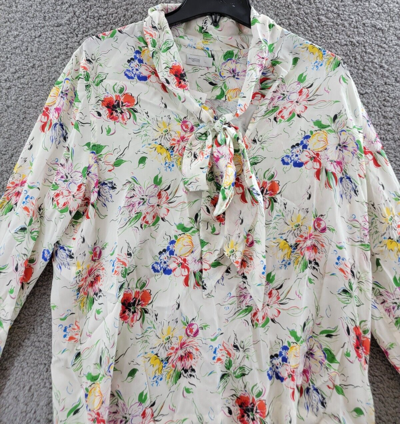 Pre-owned Rosetta Getty Scarf Neck Shirt Women's 6 Allover Floral Print Long Sleeves In Multicolor