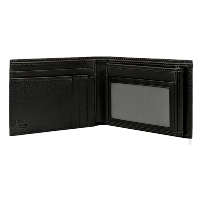 Pre-owned Gucci Men's Microssima Gg Black Leather Trifold Id Wallet